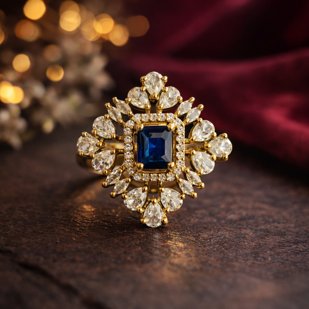 Royal Sapphire Crystal Statement Ring