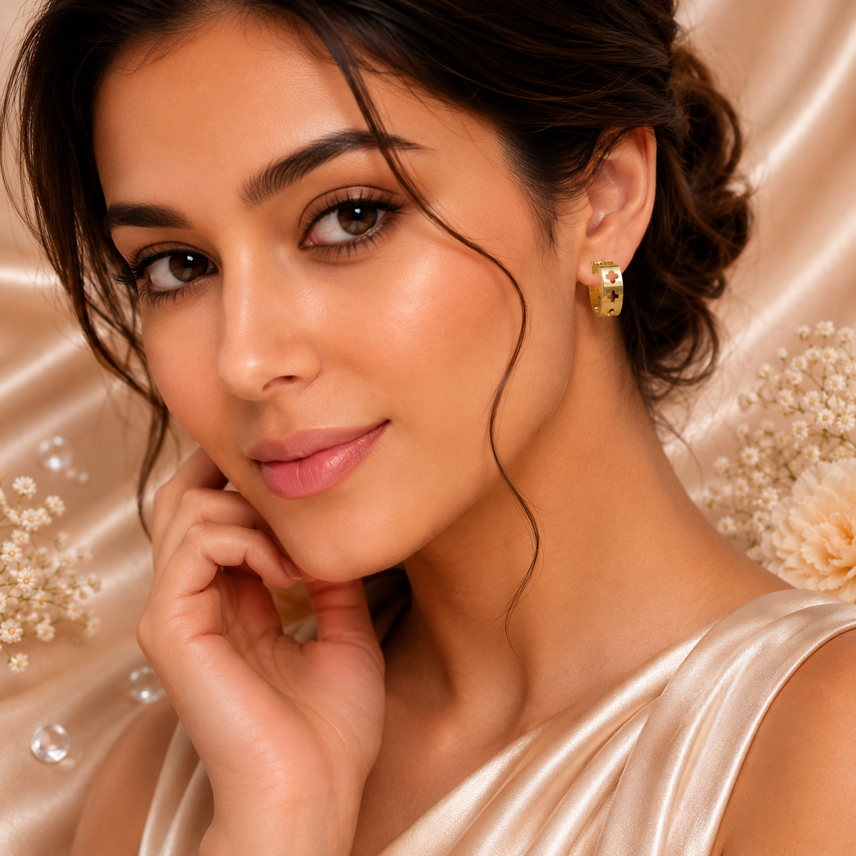 Golden Clover Hoop Earrings