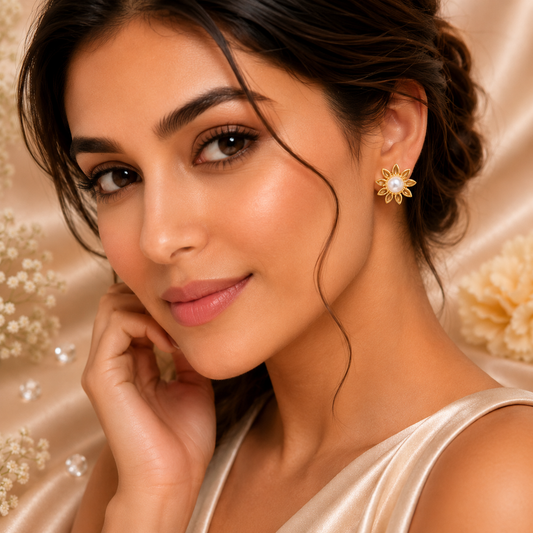 Golden Pearl Stud Earrings