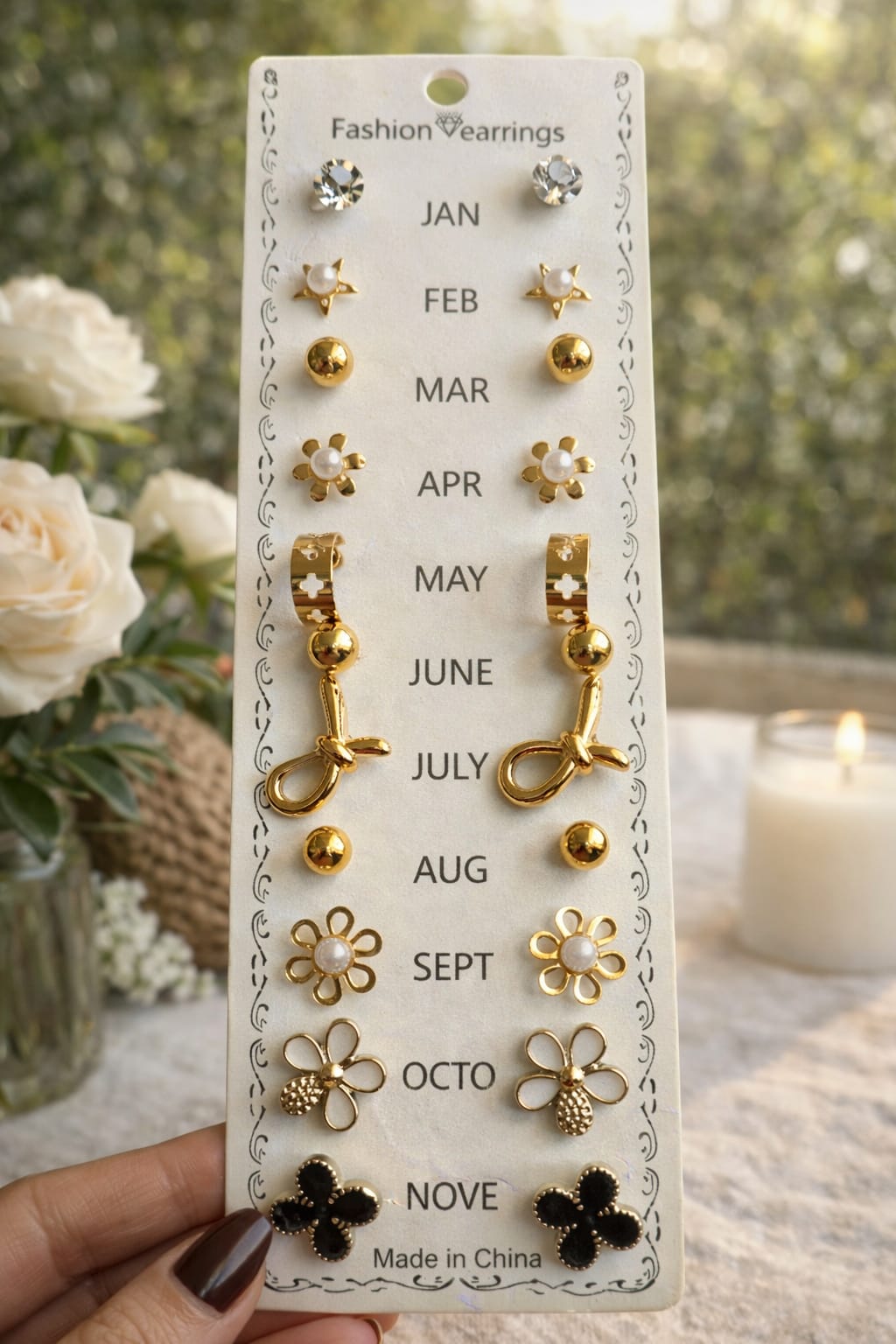 Golden Charm Multi Stud & Drop Set