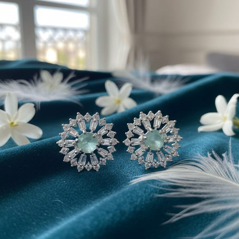 Mint Radiance Snowflake Stud Earrings