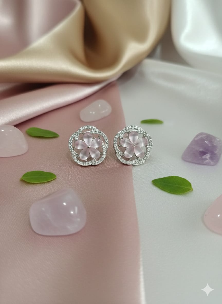 Blush Petal Halo Stud Earrings