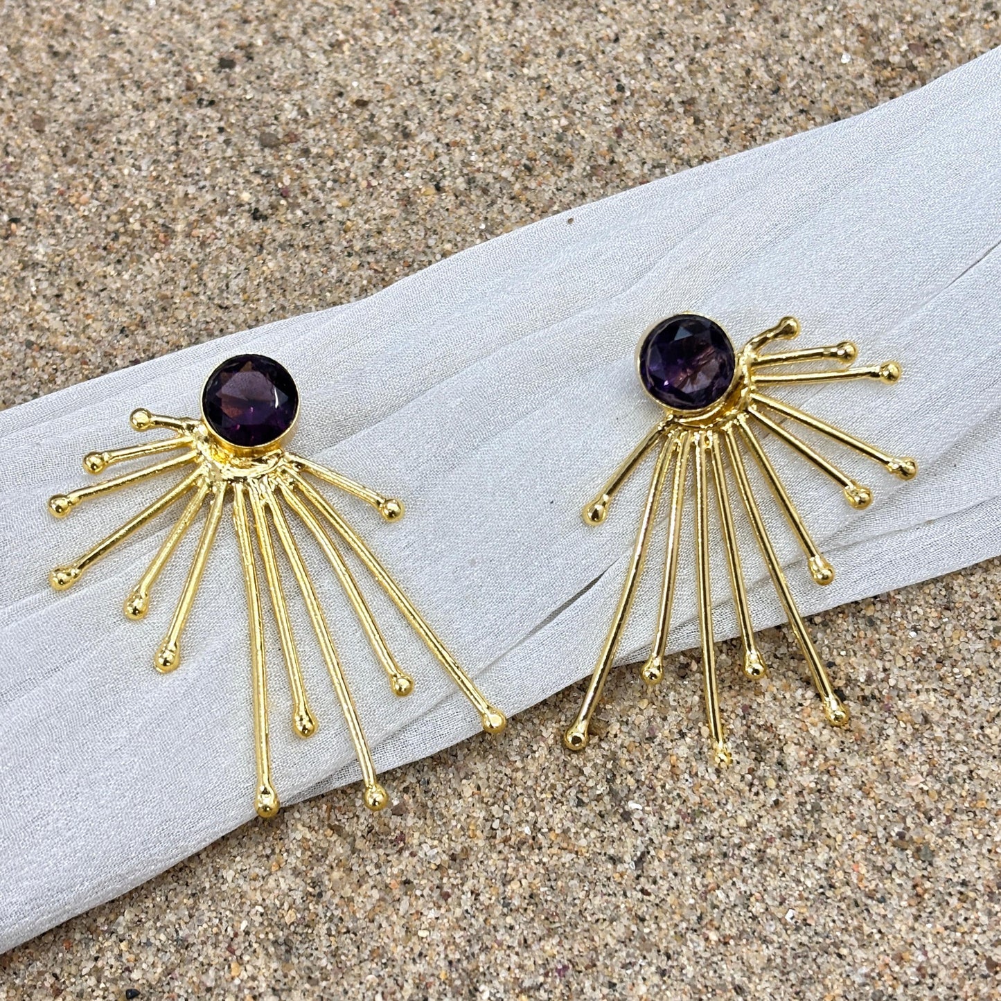 Oceanburst Gold Fan Earrings