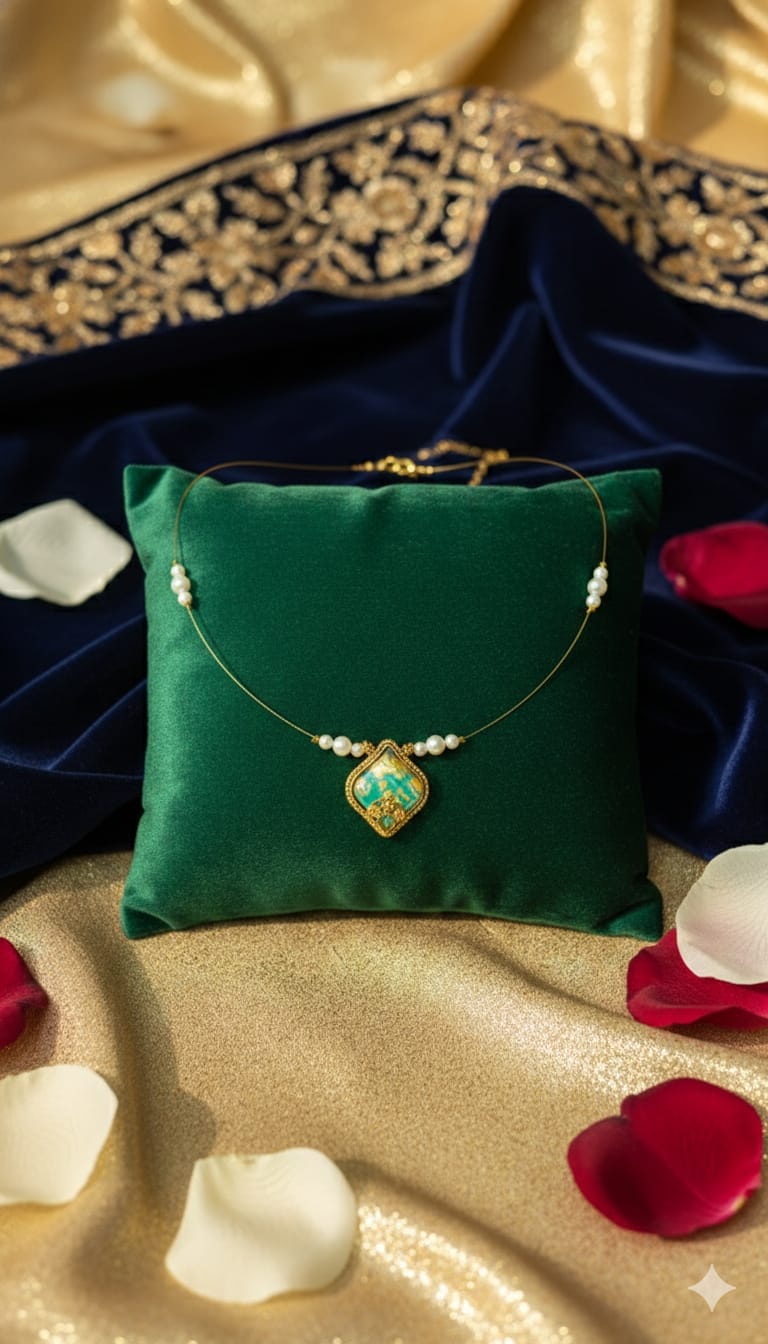 Blue Pearl Medallion Necklace