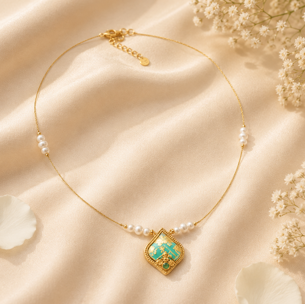 Blue Pearl Medallion Necklace