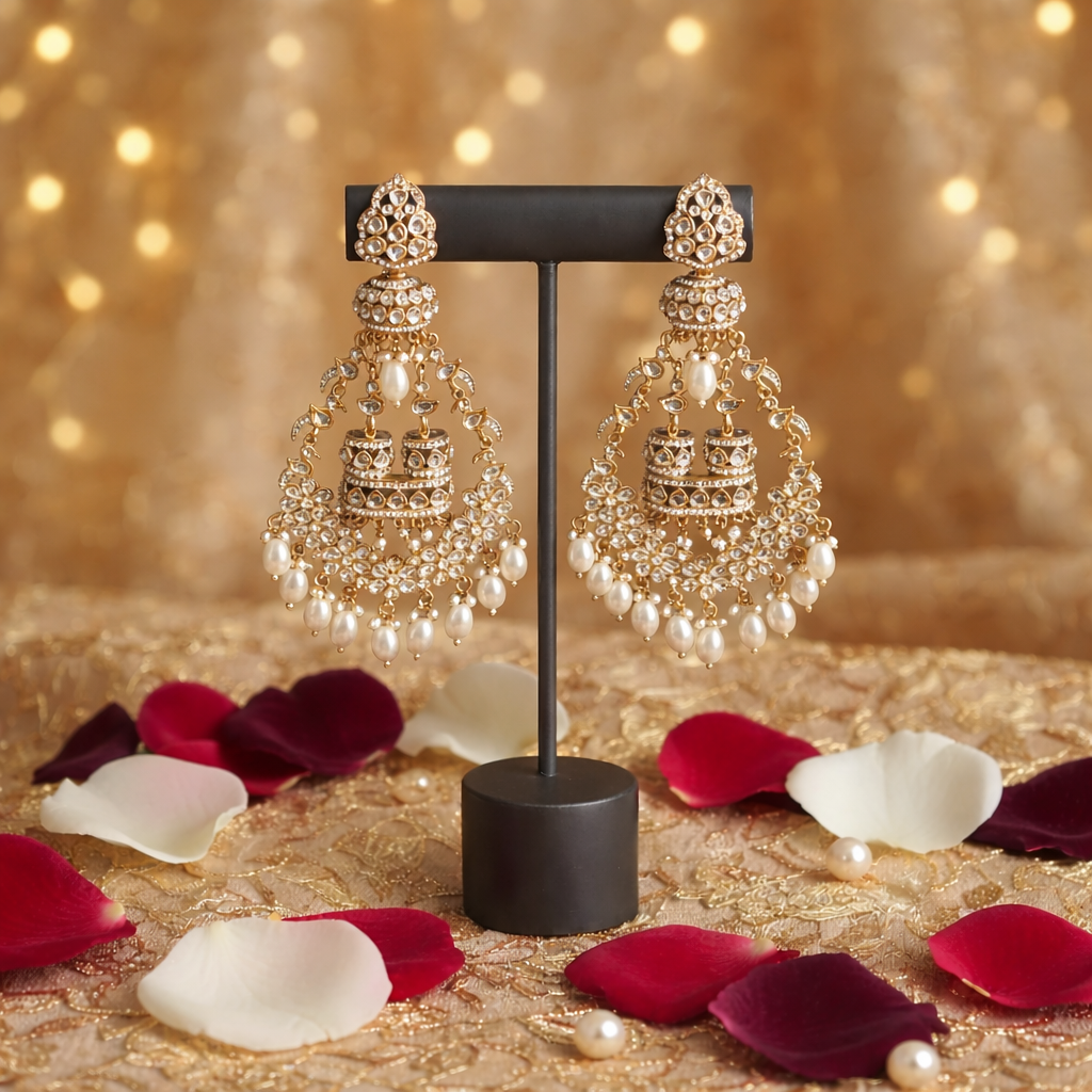 Pearl Chand Jhumka Earrings
