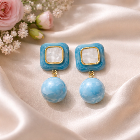 Azure Pearl Drop Statement Earrings