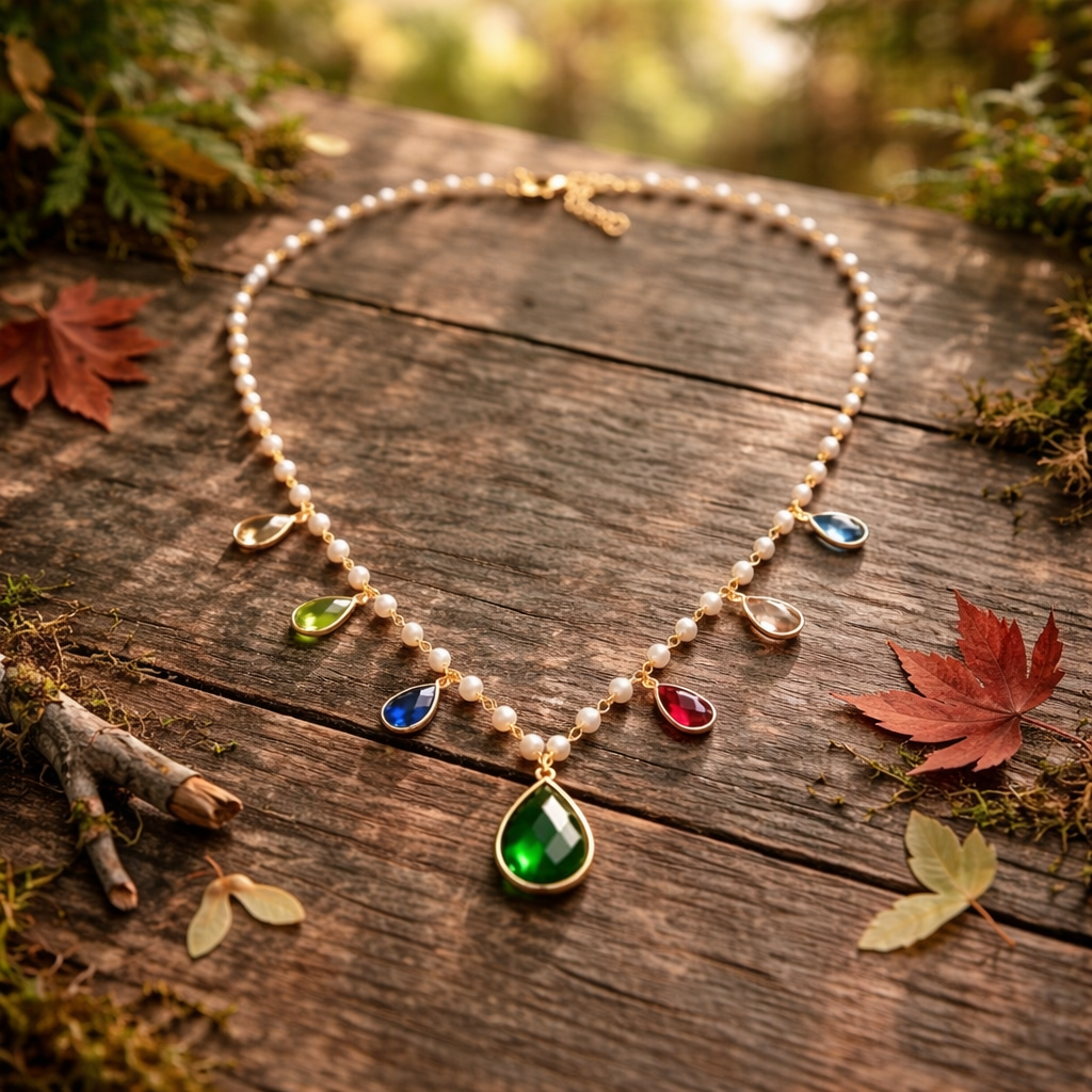 Navratna Pearl Drop Necklace