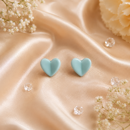 Sky Blue Heart Stud Earrings