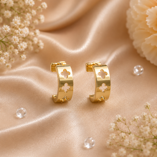 Golden Clover Hoop Earrings