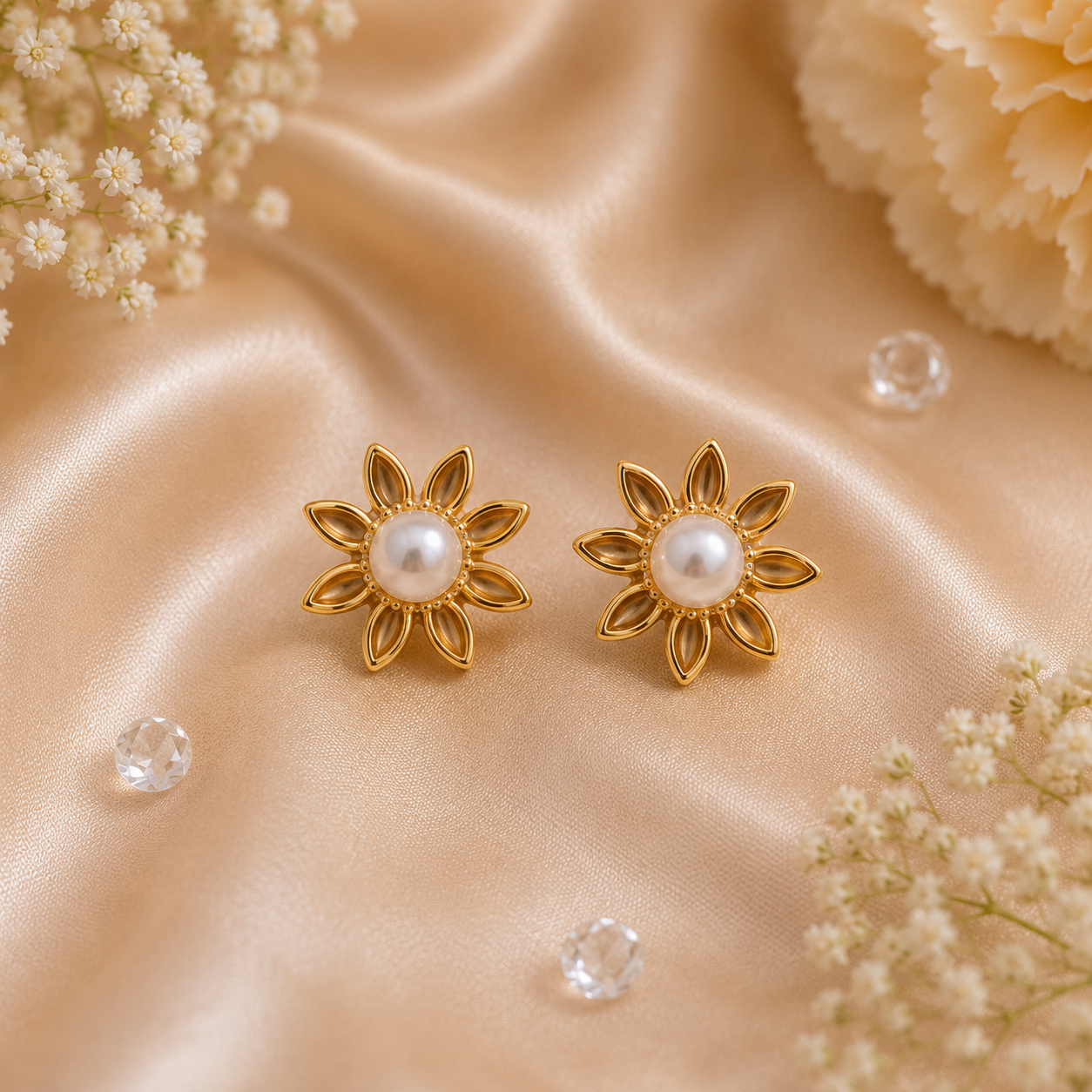 Golden Pearl Stud Earrings