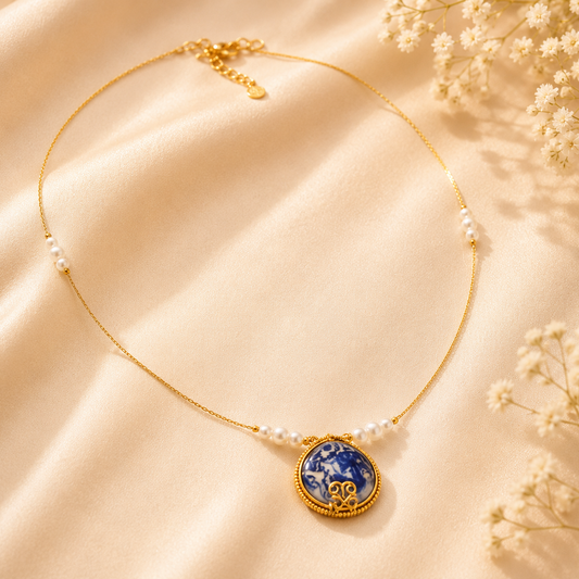 Blue Pearl Medallion Necklace