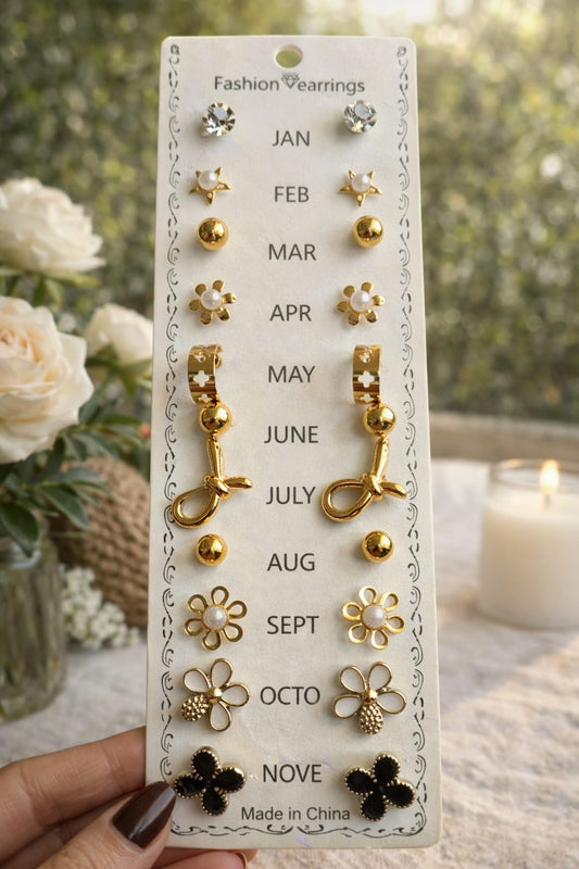 Golden Charm Multi Stud & Drop Set