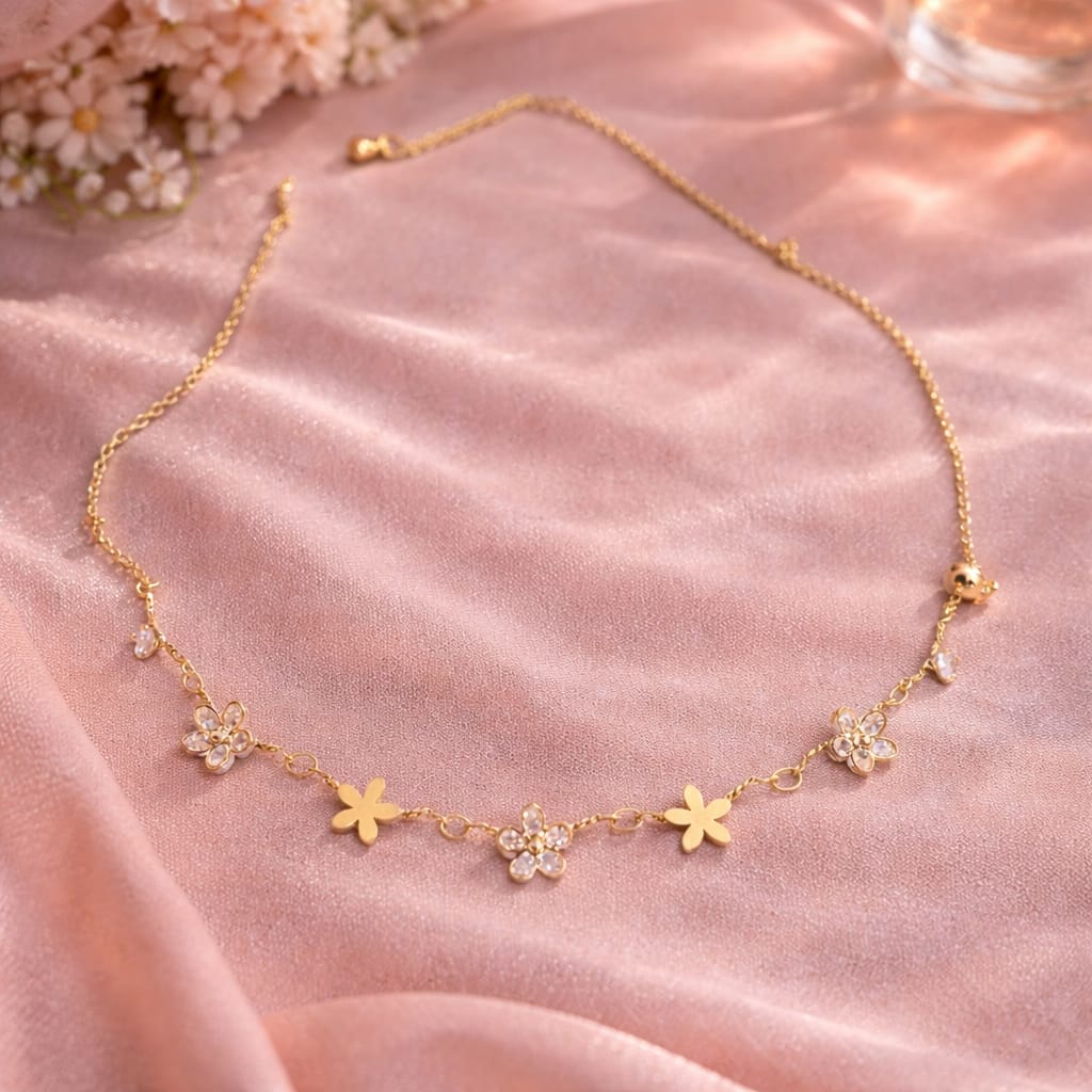 Golden Floral Charm Necklace