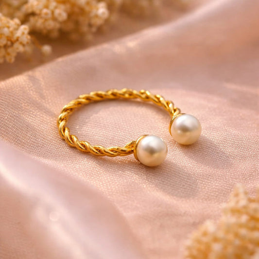 Twisted Pearl Open Ring