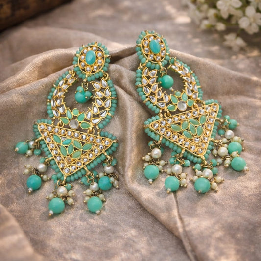 Mint Kundan Chandbali Earrings