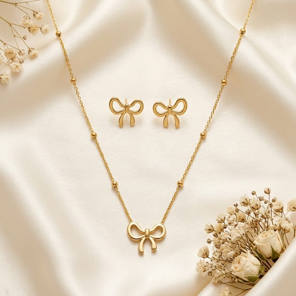 Golden Bow charm Jewelry Set