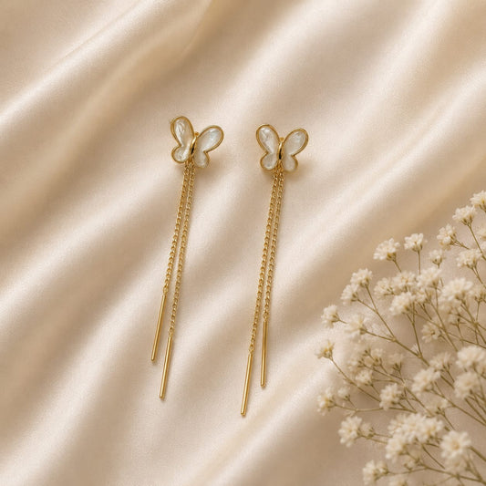 Golden Butterfly Tassel Earrings
