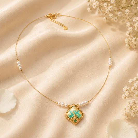 Blue Pearl Medallion Necklace
